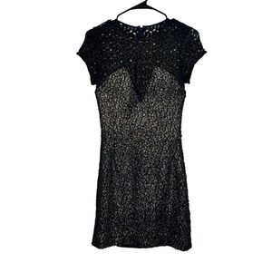 L’Agence Barneys NY Dress Size 4 Black Gold Metallic Lace Cocktail Party Glam